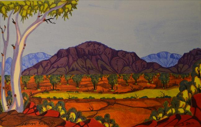 Mervyn Rubuntja's' first painting in 2013, painted especially for the Sydney visit.