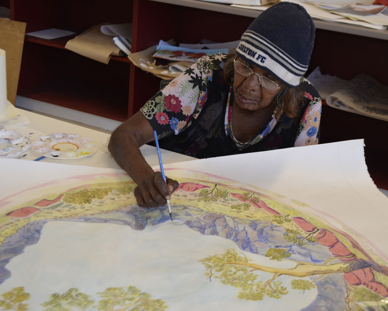Lenie Namatjira working on her circle skirt design.