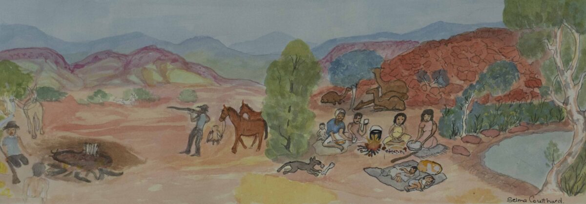 Families travelling west from Tempe Downs (Urrampinyi) - Painting - Selma Coulthard