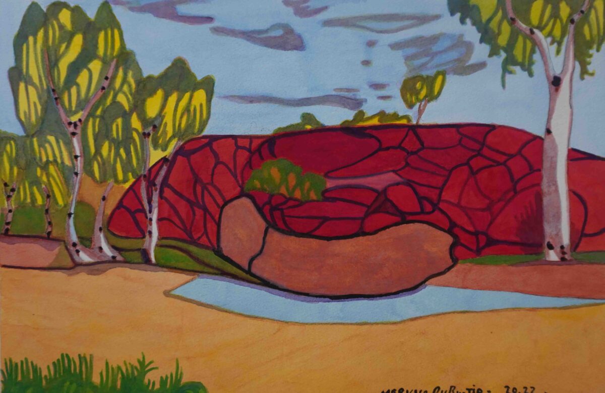 Bungalow Waterhole (Charles Creek) Telegraph Station - Painting - Mervyn Rubuntja